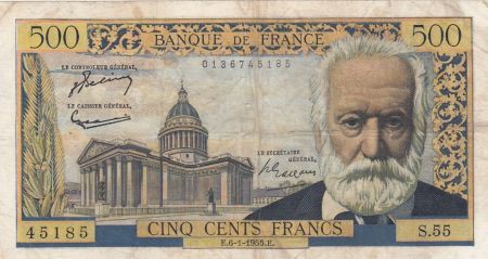 France 500 Francs Victor Hugo - 06-01-1955 Série S.55 - TB