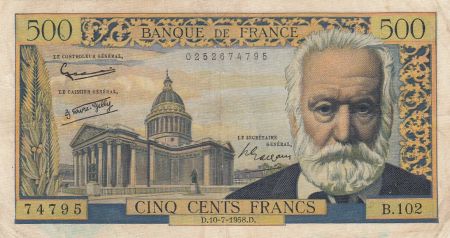 France 500 Francs Victor Hugo - 10-07-1958 Série B.102 - TB