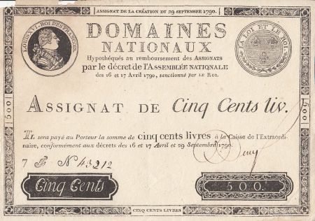 France 500 Livres - 29 Septembre 1790 - Sign. Desrez - Faux d\'époque