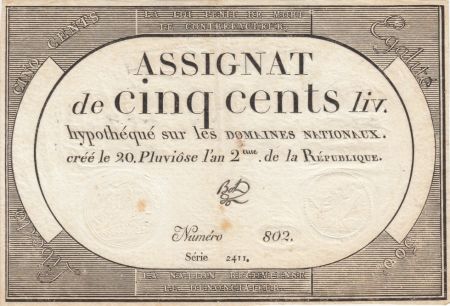 France 500 Livres 20 Pluviose An II - 8.2.1794 - Sign. Bot