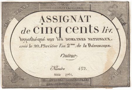 France 500 Livres 20 Pluviose An II - 8.2.1794 - Sign. Dutour