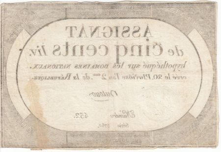 France 500 Livres 20 Pluviose An II - 8.2.1794 - Sign. Dutour