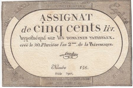 France 500 Livres 20 Pluviose An II - 8.2.1794 - Sign. Linreler