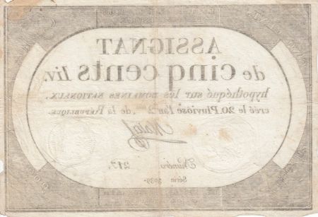 France 500 Livres 20 Pluviose An II - 8.2.1794 - Sign. Mala