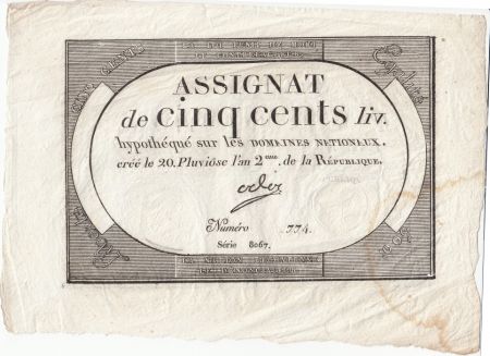 France 500 Livres 20 Pluviose An II - 8.2.1794 - Sign. Oder