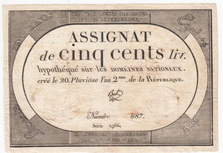 France 500 Livres 20 Pluviose An II (8.2.1794) - Sign. Bot