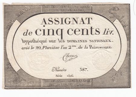 France 500 Livres 20 Pluviose An II (8.2.1794) - Sign. Chocus