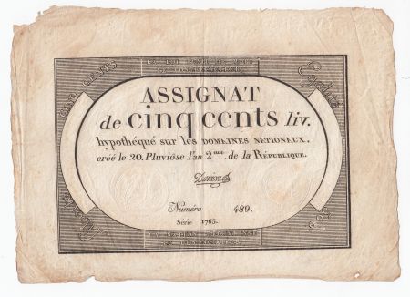 France 500 Livres 20 Pluviose An II (8.2.1794) - Sign. Davion