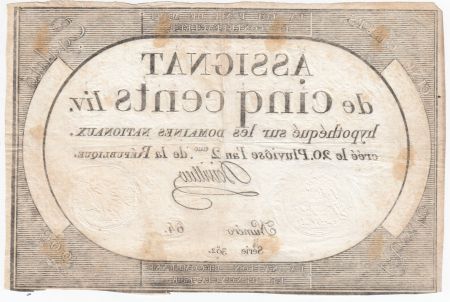 France 500 Livres 20 Pluviose An II (8.2.1794) - Sign. Doivillier