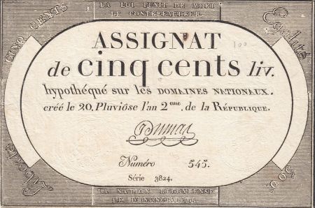 France 500 Livres 20 Pluviose An II (8.2.1794) - Sign. Dumas