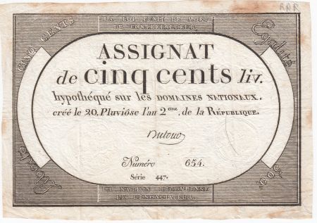 France 500 Livres 20 Pluviose An II (8.2.1794) - Sign. Dutour