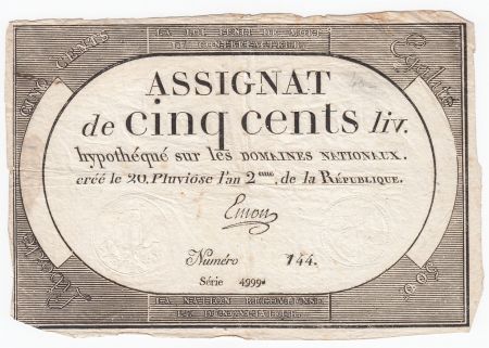 France 500 Livres 20 Pluviose An II (8.2.1794) - Sign. Emon