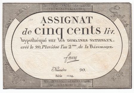 France 500 Livres 20 Pluviose An II (8.2.1794) - Sign. Faure