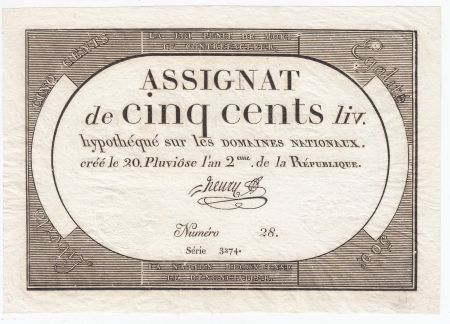 France 500 Livres 20 Pluviose An II (8.2.1794) - Sign. Henry