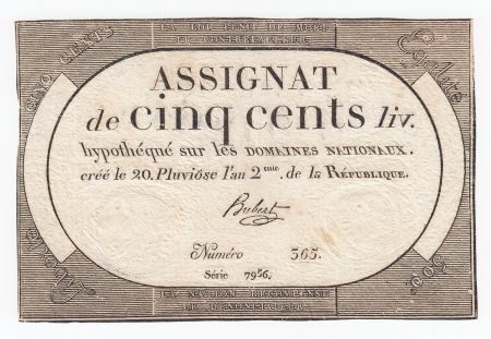 France 500 Livres 20 Pluviose An II (8.2.1794) - Sign. Hubert