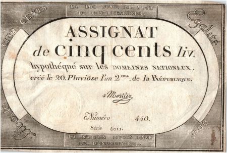 France 500 Livres 20 Pluviose An II (8.2.1794) - Sign. Mortier