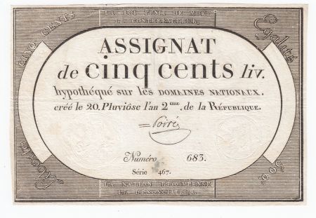France 500 Livres 20 Pluviose An II (8.2.1794) - Sign. Poiré