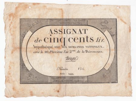 France 500 Livres 20 Pluviose An II (8.2.1794) - Sign. Troupé