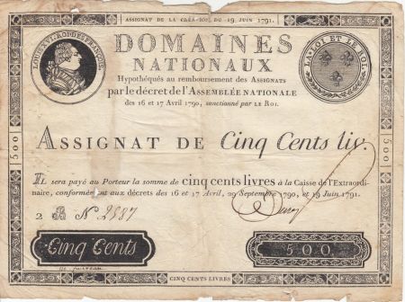 France 500 Livres Louis XVI - 19-06-1791 - Sign. Desrez