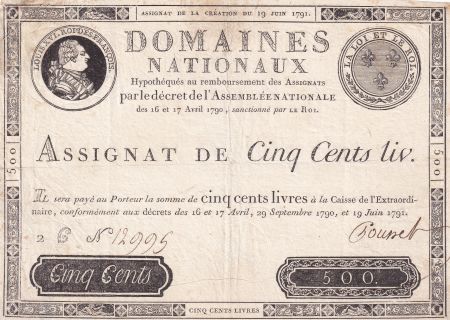 France 500 Livres Louis XVI - 19-06-1791 - Sign. Poupet