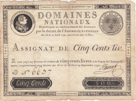 France 500 Livres Louis XVI - 29-09-1790 - Sign. Haurat