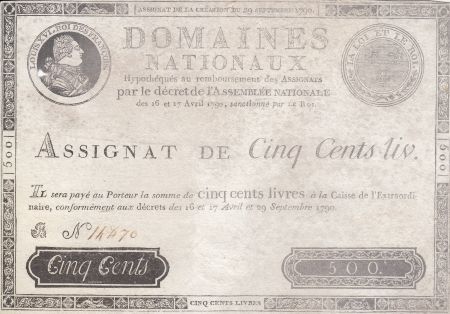 France 500 Livres Louis XVI - 29 Sept. 1790 - Série B 14470