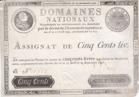 France 500 Livres Louis XVI - 29 Sept. 1790 - Série B Sign. Desrez