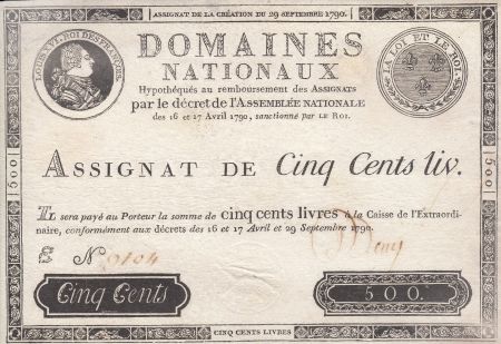 France 500 Livres Louis XVI - 29 Sept. 1790 - Série E Nº 9104