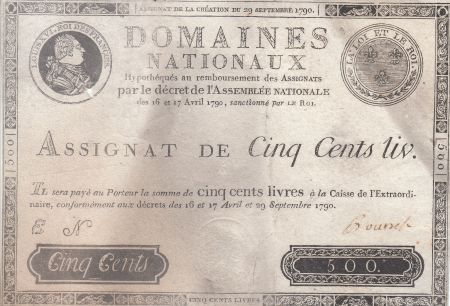 France 500 Livres Louis XVI - 29 Sept. 1790 - Série E Sign. Poupet