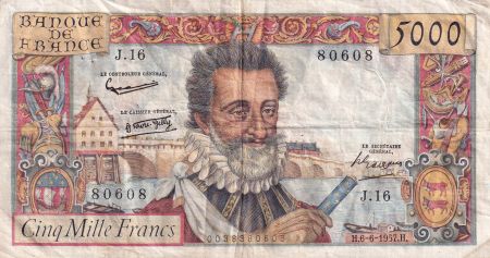 France 5000 Francs - Henri IV - 06-06-1957 - Série J.16 - TB+ - F.49.02