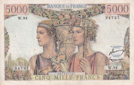 France 5000 Francs - Terre et Mer - 07-02-1952 - Série W.94 - TB+ - F.48.06
