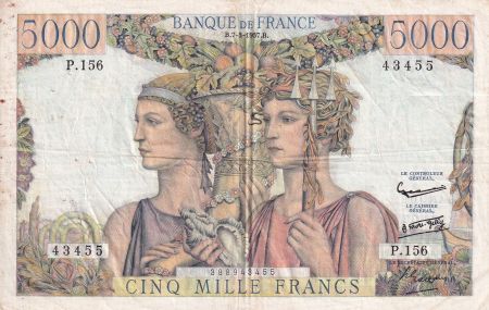 France 5000 Francs - Terre et Mer - 07-03-1957 - Série P.156 - P.TTB - F.48.13
