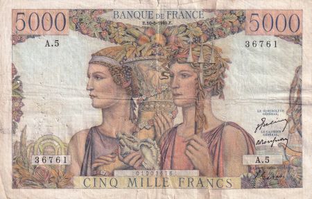 France 5000 Francs - Terre et Mer - 10-03-1949 - Série A.5 - TB - F.48.01