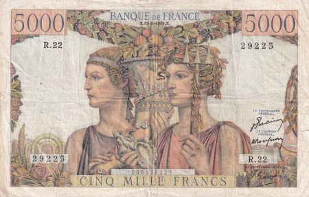 France 5000 Francs - Terre et Mer - 10-03-1949 - Série R.22 - TB - F.48.01