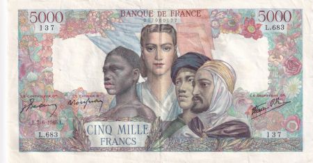 France 5000 Francs Empire Français - 07-06-1945 Série L.683 - TTB