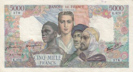 France 5000 Francs Empire Français - 08-03-1945 Série E.370- TTB