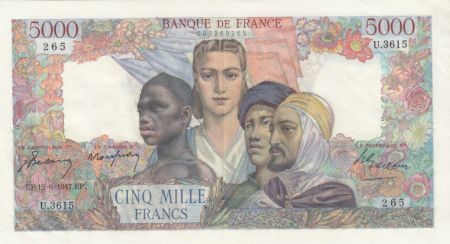 France 5000 Francs Empire Français - 12-06-1947 Série U.3615 - SUP+