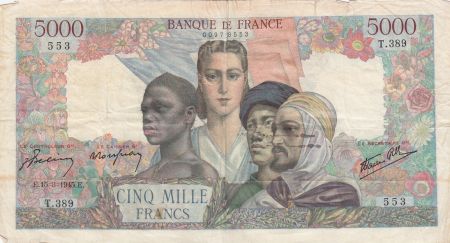 France 5000 Francs Empire Français - 15-03-1945 Série T.389 - TB