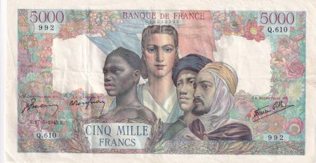 France 5000 Francs Empire Français - 17-05-1945 Série Q.610 - TTB