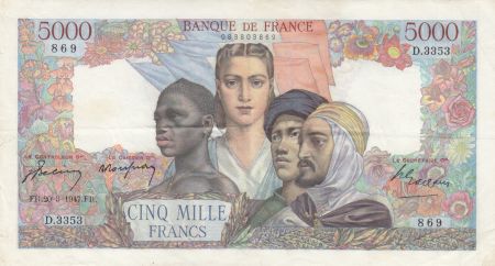 France 5000 Francs Empire Français - 20-03-1947 Série D.3353 - TTB