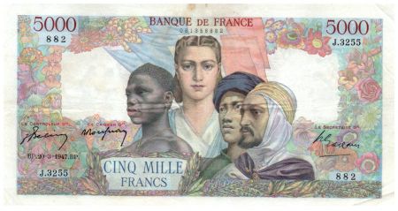 France 5000 Francs Empire Français - 20-03-1947 Série J.3255 - TTB+