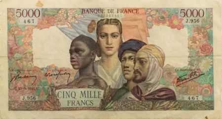 France 5000 Francs Empire Français - 23-08-1945 Série J.956 - TB