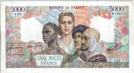 France 5000 Francs Empire Français - 27-09-1945  Série B.1343