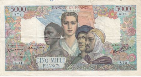France 5000 Francs Empire Français - 28-05-1942 Série K.44 - p.TB