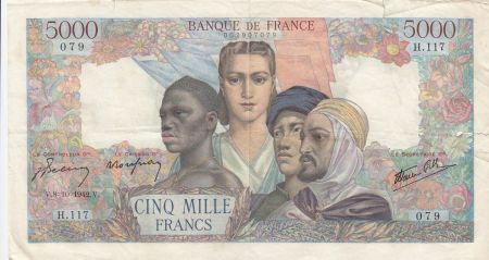 France 5000 Francs Empire Français 08-10-1942 Série H.117 - B+ / p.TB