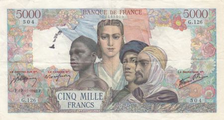 France 5000 Francs Empire Français 12-11-1942 Série G.126 - TTB
