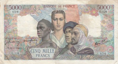 France 5000 Francs Empire Français 12-11-1942 Série U.126 - TB +