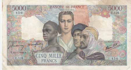 France 5000 Francs Empire Français 12-11-1942 Série U.126 - TB