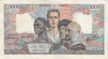 France 5000 Francs Empire Français 22-02-1945 Série Y.234- TTB