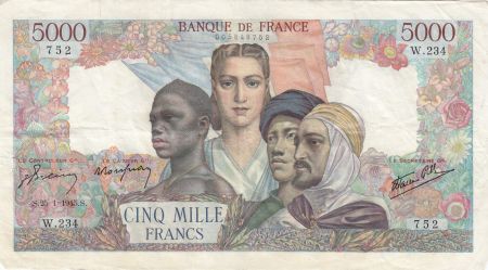 France 5000 Francs Empire Français 25-01-1945 Série W.234 - TTB